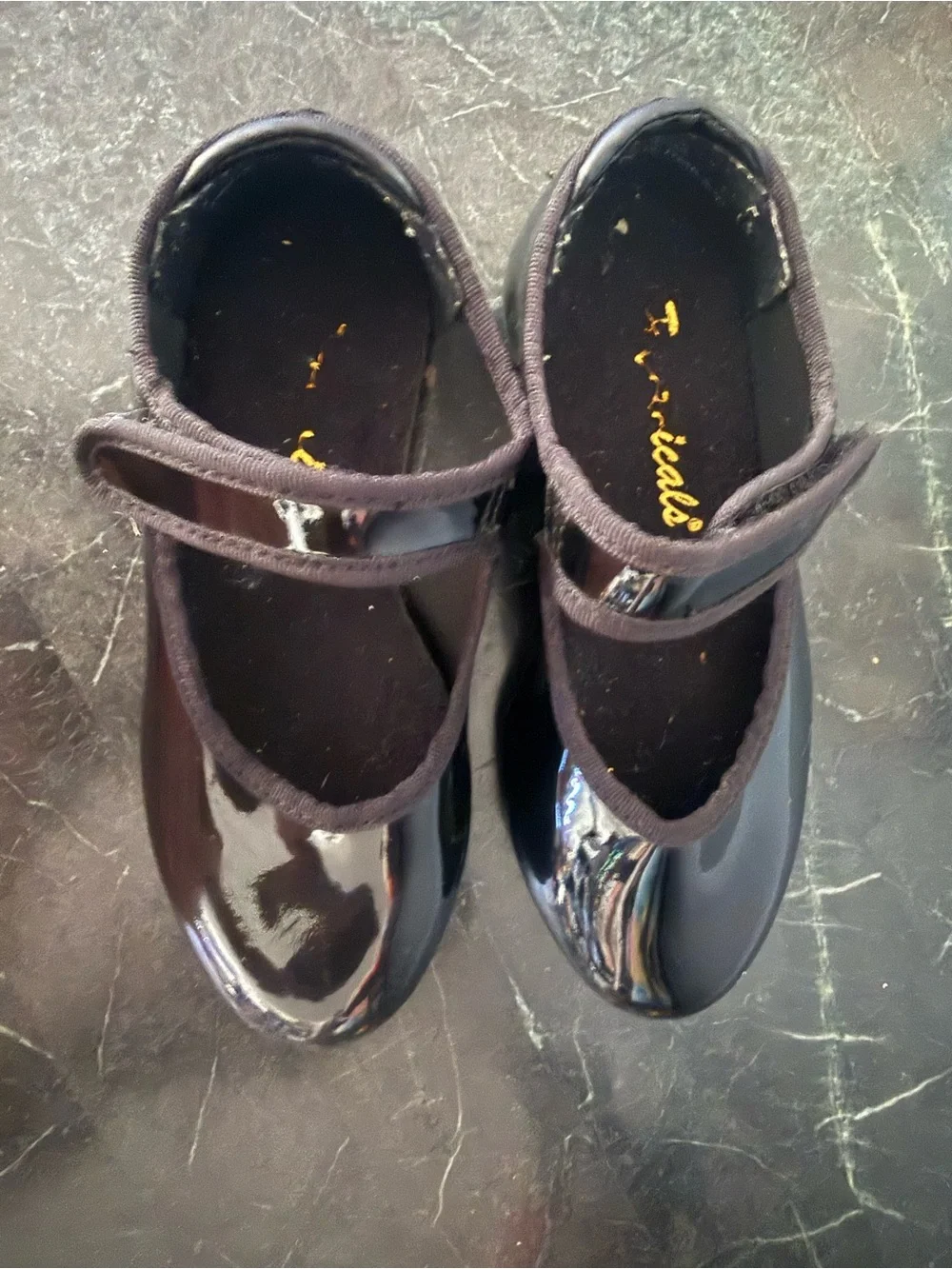 Theatricals girls Black Patent Mary Jane Strap Tap Dance Shoes 7 1/2